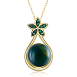 Green Beads Pearl Water Drop Pendant Necklace S925 Sterling Silver Gemstone Gift
