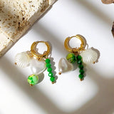 Green Beads Shell Heart Pearl Earrings For Women