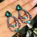 Colorful Crystal Water Drop Dangle Earrings with Zirconia Stones