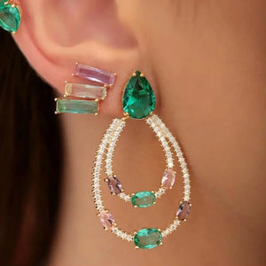 Colorful Crystal Water Drop Dangle Earrings with Zirconia Stones
