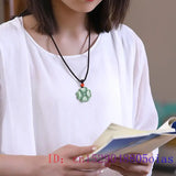 Green Burmese Jadeite Pendant Necklace Amulet Real Fine Jewelry Carved Gemstone