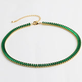 Green CZ Choker Tennis Chain Necklace For Women