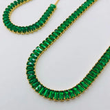 Green CZ Choker Tennis Chain Necklace Set