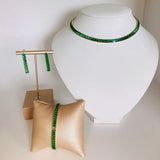 Green CZ Choker Tennis Chain Necklace Set