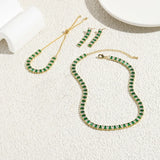 Green CZ Choker Tennis Chain Necklace Set