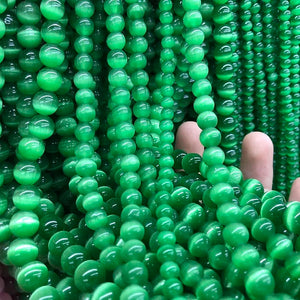 Green Cat Eye Beads 4-12MM Glass String Loose Space Beads Opal DIY Charm