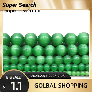 Green Cat Eye Beads 4-12MM Glass String Loose Space Beads Opal DIY Charm