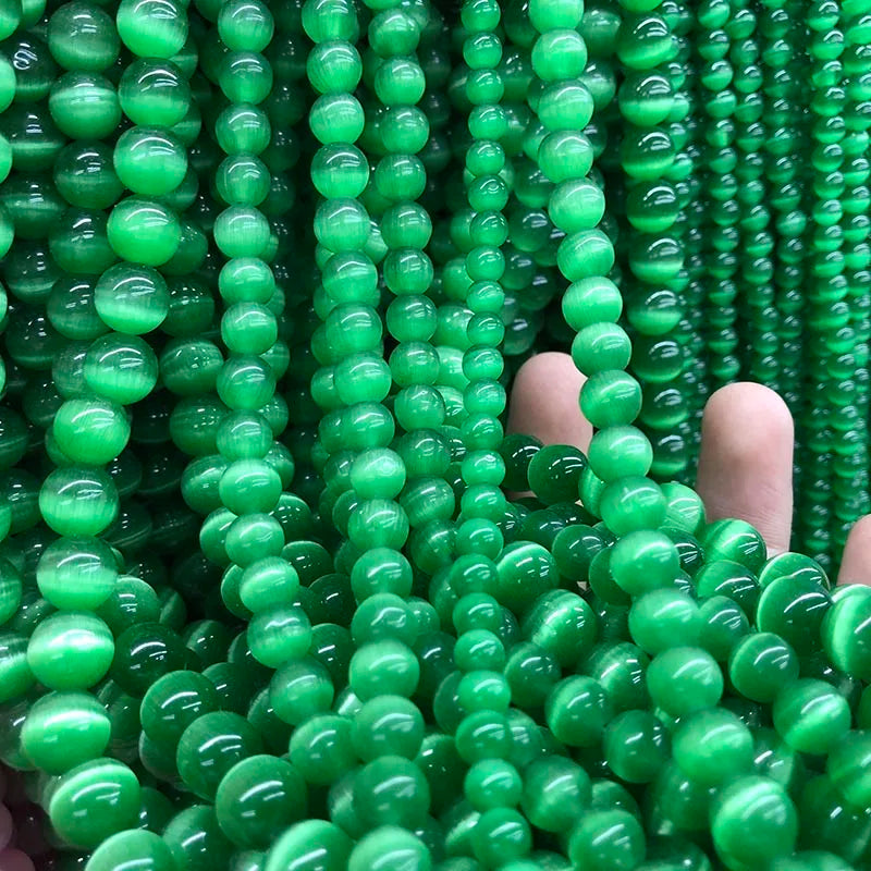 Green Cat Eye Beads 4-12MM Glass String Loose Space Beads Opal DIY Charm