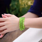 Green Cat Eye Layered Bracelets Beads Charms Jewelry Decoration