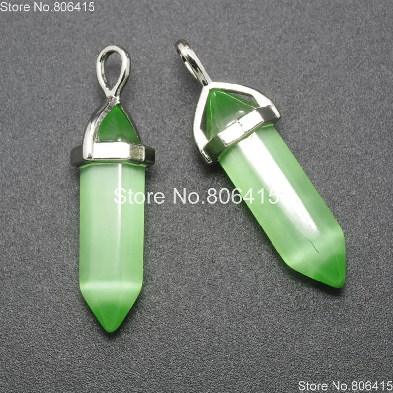 Green Cat's Eye Hexagonal Pointed Necklaces Earrings 10Pcs