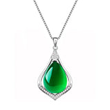 Green Chalcedony 925 Sterling Chain Necklace Natural Stone Pendant Necklaces