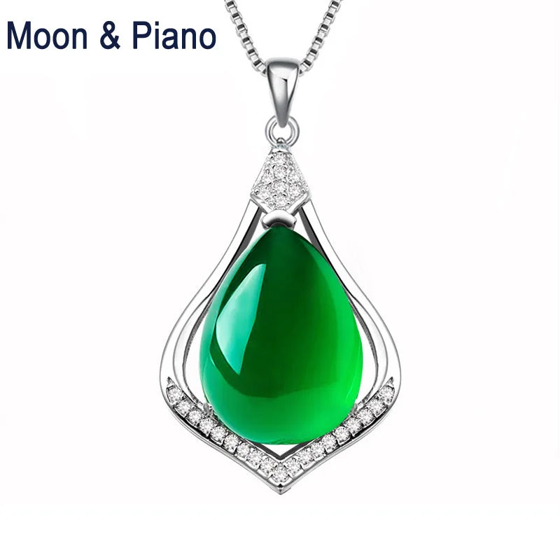 Green Chalcedony 925 Sterling Chain Necklace Natural Stone Pendant Necklaces