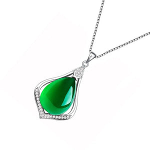 Green Chalcedony 925 Sterling Chain Necklace Natural Stone Pendant Necklaces