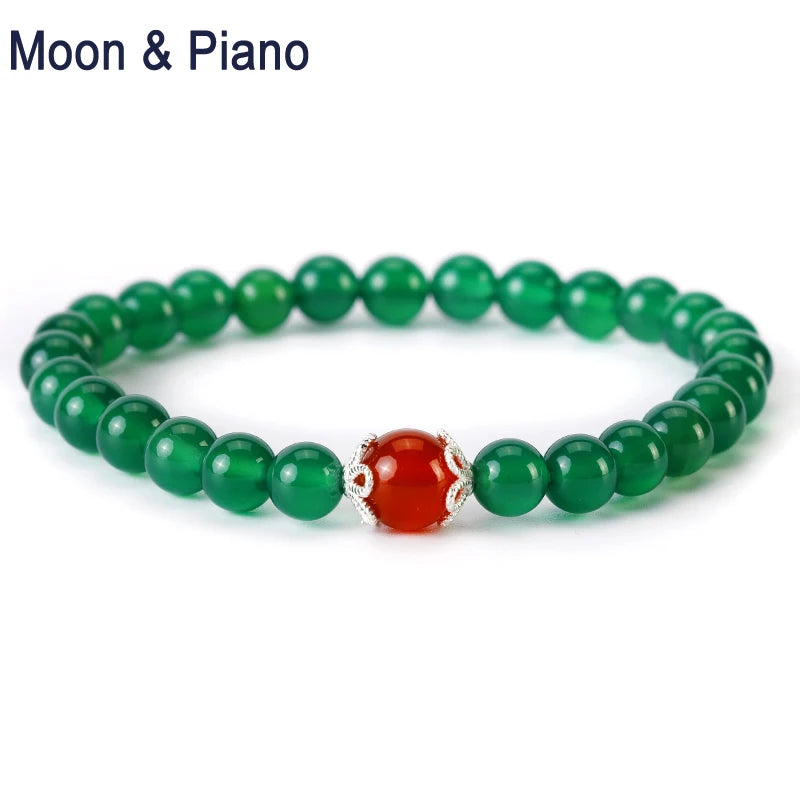Green Chalcedony 925 Silver Bracelet, Natural Lucky Stone Beads