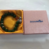 Green Chalcedony Bracelet 12mm Bead Tibetan Silver Bell Charm