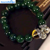 Green Chalcedony Bracelet 12mm Bead Tibetan Silver Bell Charm