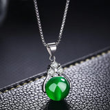 Green Chalcedony Pendant Necklace 925 Sterling Silver Box Chain Vintage Fine