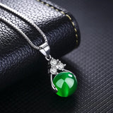 Green Chalcedony Pendant Necklace 925 Sterling Silver Box Chain Vintage Fine