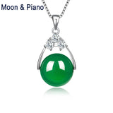 Green Chalcedony Pendant Necklace 925 Sterling Silver Box Chain Vintage Fine