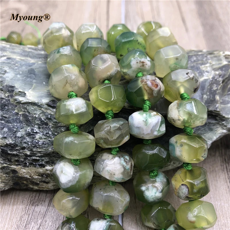 Faceted Green Cherry Quartz Agates Stone Beads