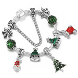 Green Christmas Tree Beads Pendant Charm Bracelets Silver Chain Xmas Jewelry