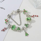 Green Christmas Tree Beads Pendant Charm Bracelets Silver Chain Xmas Jewelry