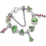 Green Christmas Tree Beads Pendant Charm Bracelets Silver Chain Xmas Jewelry