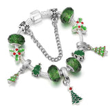 Green Christmas Tree Beads Pendant Charm Bracelets Silver Chain Xmas Jewelry