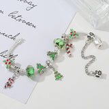 Green Christmas Tree Beads Pendant Charm Bracelets Silver Chain Xmas Jewelry