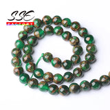 Green Cloisonne Round Stone Beads 15''strand