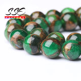 Green Cloisonne Round Stone Beads 15''strand