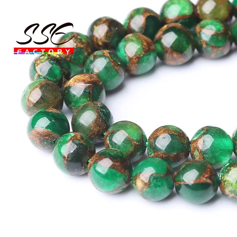 Green Cloisonne Round Stone Beads 15''strand