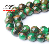 Green Cloisonne Round Stone Beads 15''strand