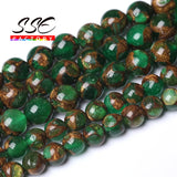Green Cloisonne Round Stone Beads 15''strand