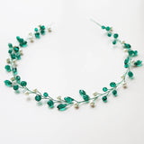 Green Crystal Vine Women Headbands Pearl Wedding Hair Jewelry Accessories