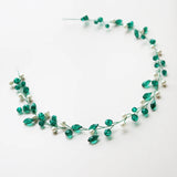 Green Crystal Vine Women Headbands Pearl Wedding Hair Jewelry Accessories