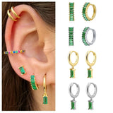 Green Zircon Hoop Earrings for Women Silver Piercing Jewelry