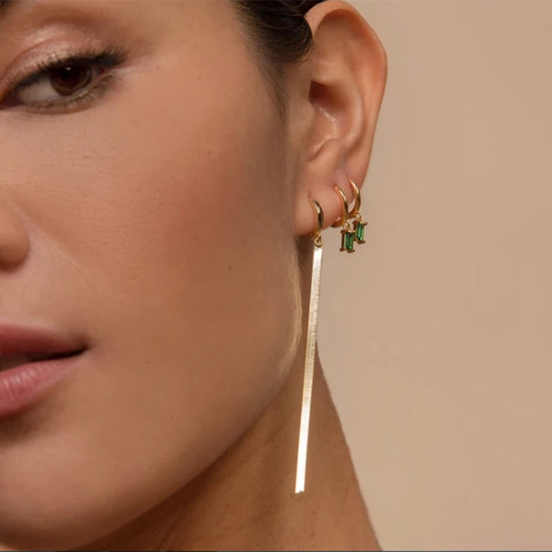 Green Zircon Hoop Earrings for Women Silver Piercing Jewelry
