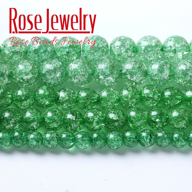 Green Cracked Crystal Quartz Glass Natural Stone Beads DIY Jewelry Making 6-12mm