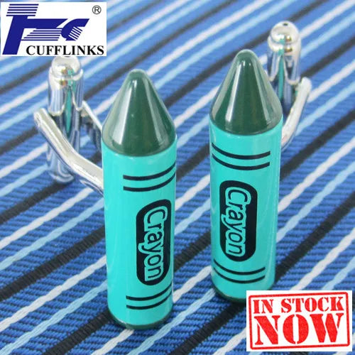 Green Crayon Cufflink Cuff Link 2 Pairs