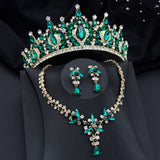 Green Crown Bridal Jewelry Sets: Tiaras Necklace Earrings for Prom Wedding