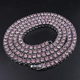 Green Crystal 1 Row Tennis Chain Women's Hip Hop Necklace Silver Pink Champagne