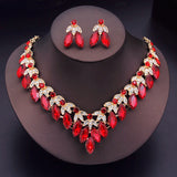 Green Crystal Bride Jewelry Sets Choker Necklace Earrings Set