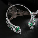 Green Crystal Clear Rhinestone Choker Necklace Wedding Jewelry