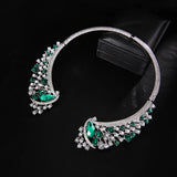 Green Crystal Clear Rhinestone Choker Necklace Wedding Jewelry