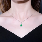 Green Emerald Drop Pendant Necklace Silver Fine Jewelry