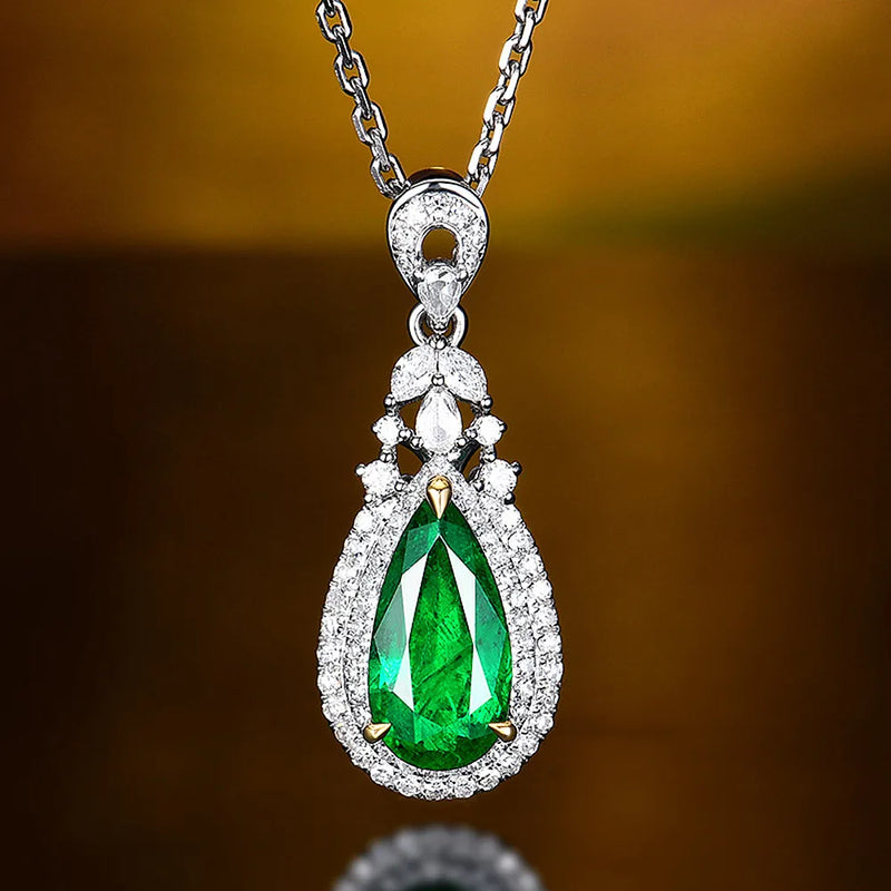 Green Emerald Drop Pendant Necklace Silver Fine Jewelry