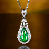 Green Emerald Drop Pendant Necklace Silver Fine Jewelry