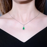 Green Emerald Drop Pendant Necklace Silver Fine Jewelry