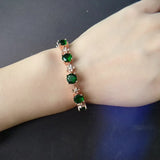 Emerald Green Crystal Flower Chain Bracelet 18k Rose Gold Filled